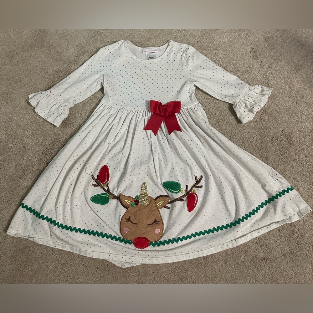 Bonnie Jean White Dress with Red and Green Accents